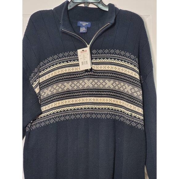 Dockers Men’s Nordic Pattern Cotton Jacquard Sweater Half-Zip Black Size L NWT - Picture 10 of 12